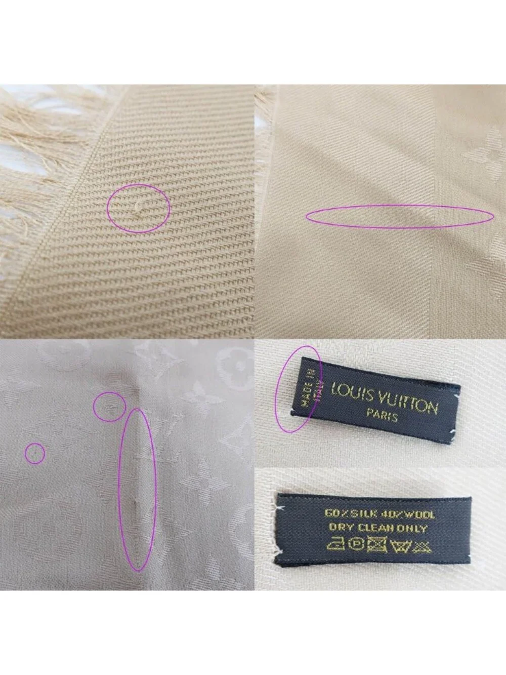 Louis Vuitton Heaven Shawl Large Monogram Fringe Silk Wool Beige Scarf